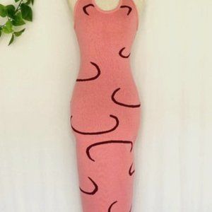 Women Summer Knit Halter Sleeveless  Midi Dress Geometric Print U Neck